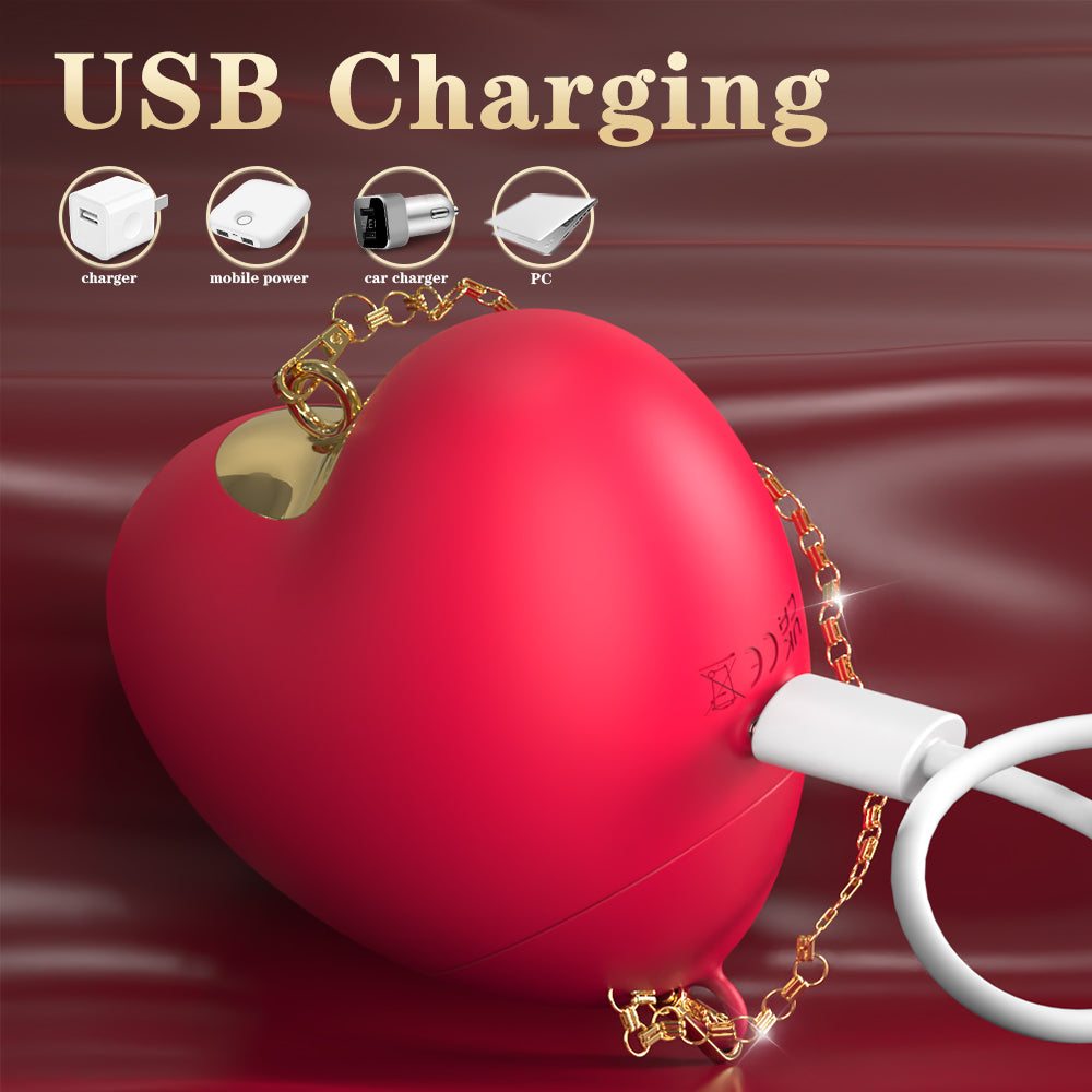 Heart-shaped clitoral suction stimulator with USB charging and air pump for unique sensation.