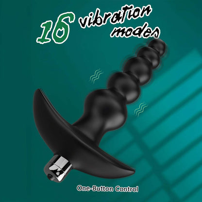 Vibrating anal beads butt plug with 16 vibration modes and one-button control.