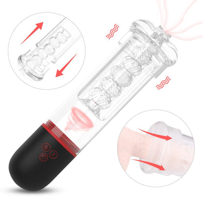 Smart muscle-building exercise cup with automatic telescopic suction and transparent design.