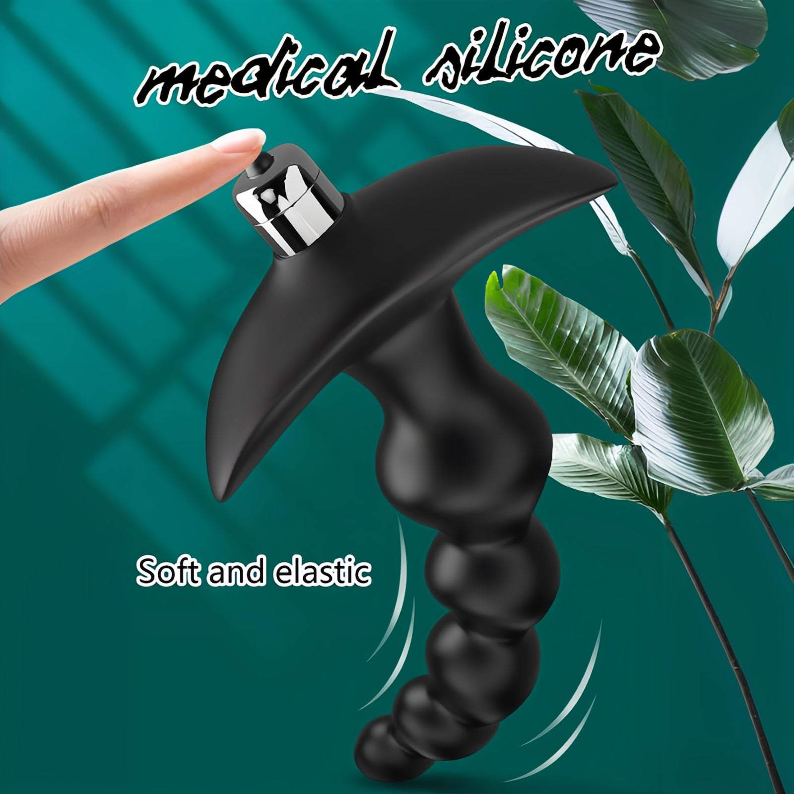 Vibrating anal beads butt plug made of medical-grade silicone, showcasing its flexible, soft, and elastic design.