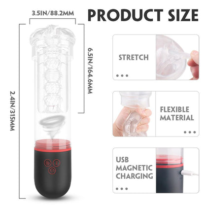 Smart muscle-building exercise cup with automatic telescopic suction, transparent design, USB charging.