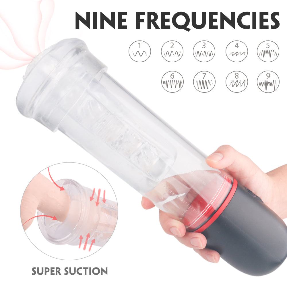 Smart muscle-building exercise cup with automatic telescopic suction and transparent design.