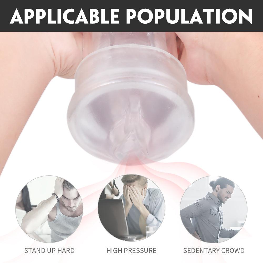 Smart muscle-building exercise cup with vibrating and suction stimulation, transparent design for visual impact, ideal for ease of use.